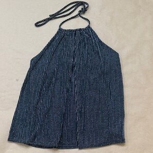 Nasty Gal Black and Silver Striped Halter Top Size Small